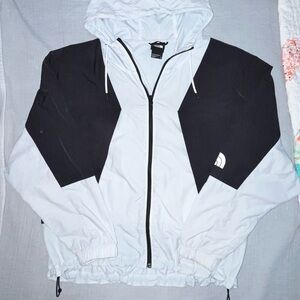 The North Face White Hooded Windbreaker with Black Trim